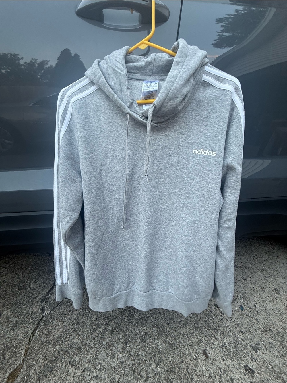 adidas Light Gray Three-Stripe Pullover Hoodie